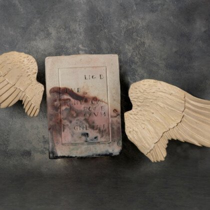 "Vehicle" 26x30x17 cm. Wall piece, stoneware clay, reduction firing in kiln, for the exhibition "ENCYCLOPEDIA" Pallini Center for Visual & Applied Arts